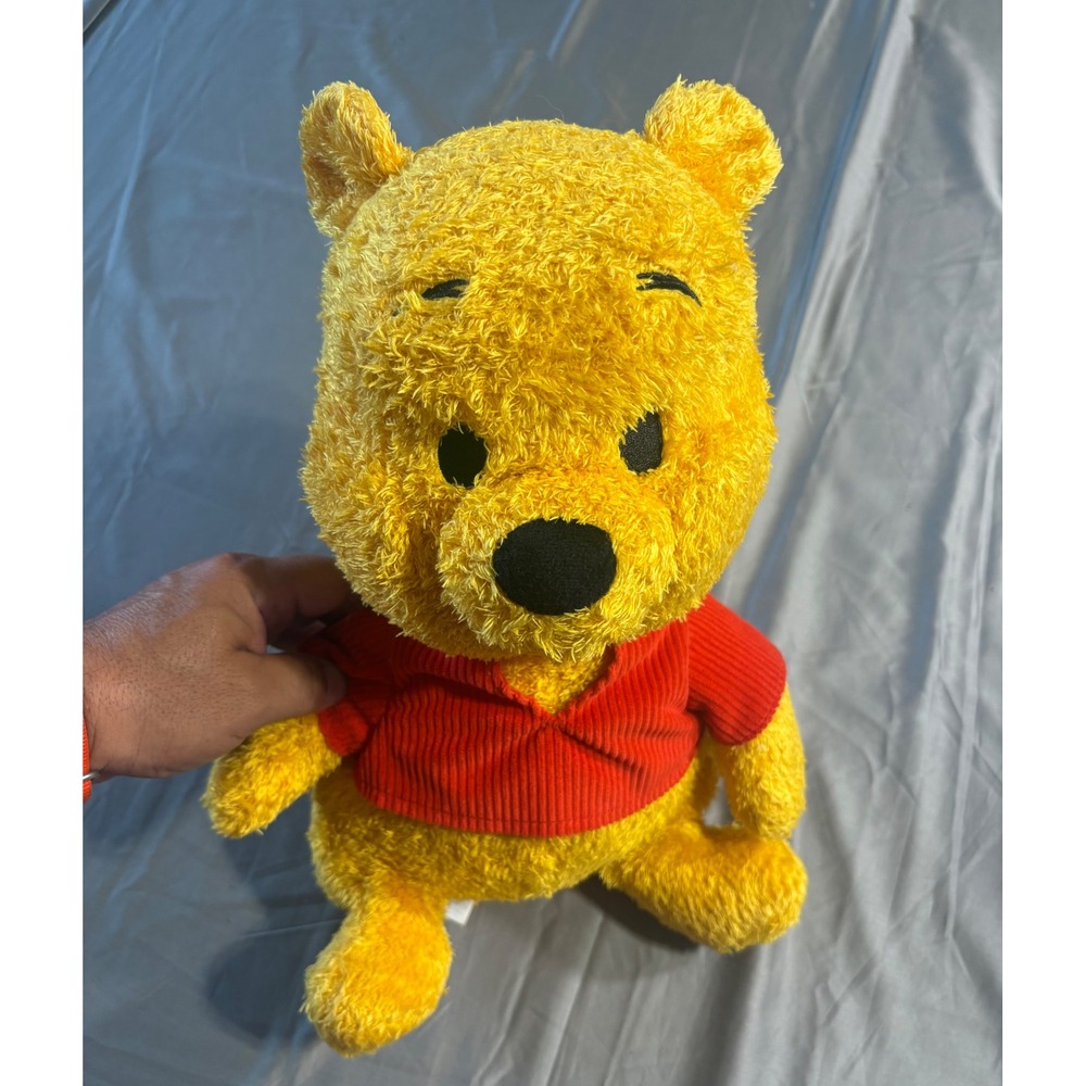 Disney Store Winnie the Pooh Pajama Bag Plush Yellow Sherpa Red Corduroy 15 inch